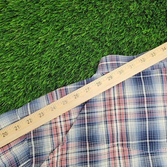 Vintage 70s Wrangler Western Shadow Plaid Shirt Large 21x29 Blue - Picture 5 of 13